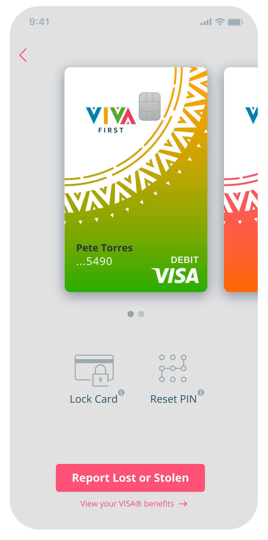 Viva First Mobile App Debit Card UI